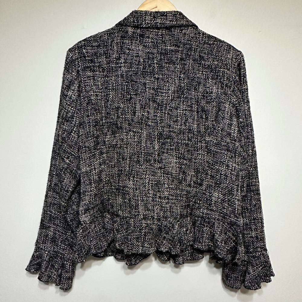 Vintage Coldwater Creek Tweed Ruffle Front Jacket Blazer Womens L Woven Preppy - Picture 6 of 10